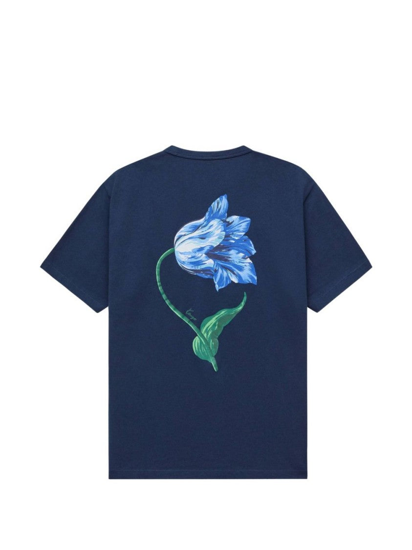 Kenzo Navy Blue Short-Sleeve T-Shirt With Floral Embroidery