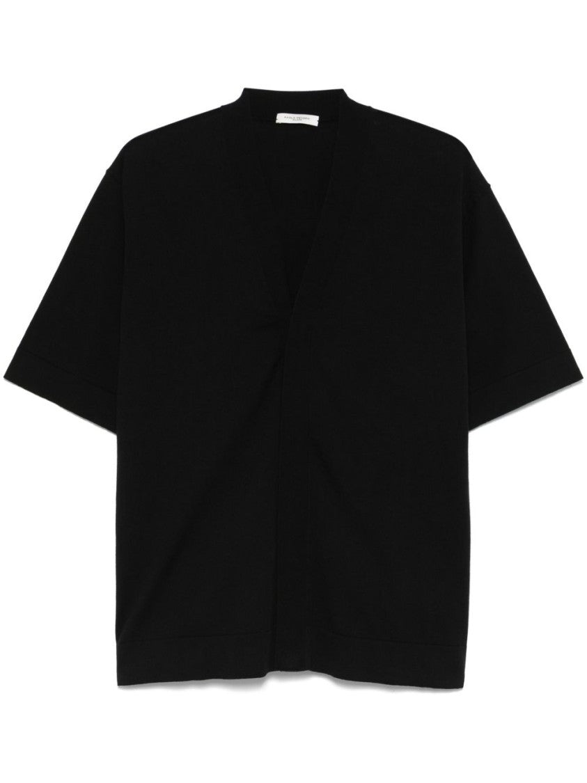 Paolo Pecora Black Cardigan Sweater With Minimalist V-Neck Design