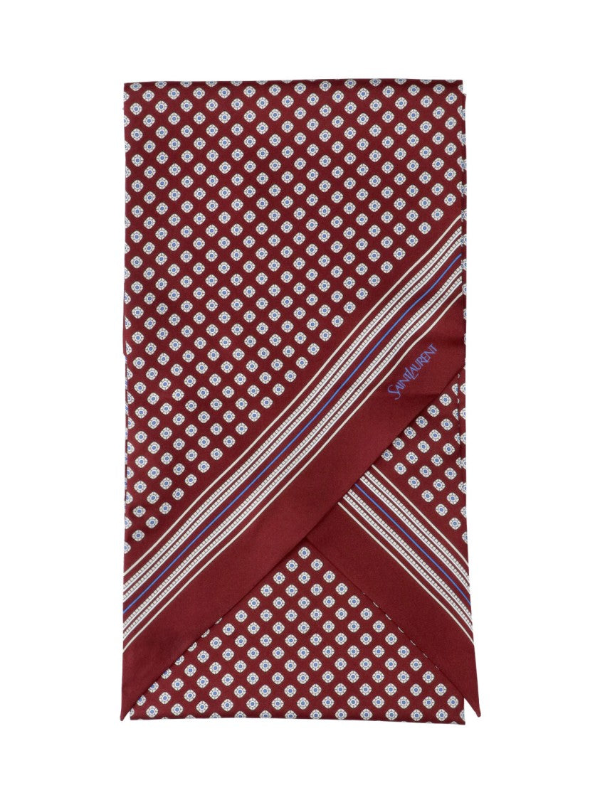 Saint Laurent Red Lavallière Geometric Printed Silk Scarf