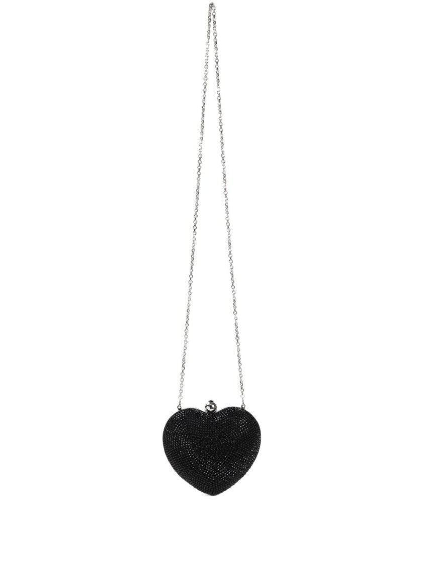 Mach & Mach Heart-Shaped Black Clutch With Shimmering Embellishments