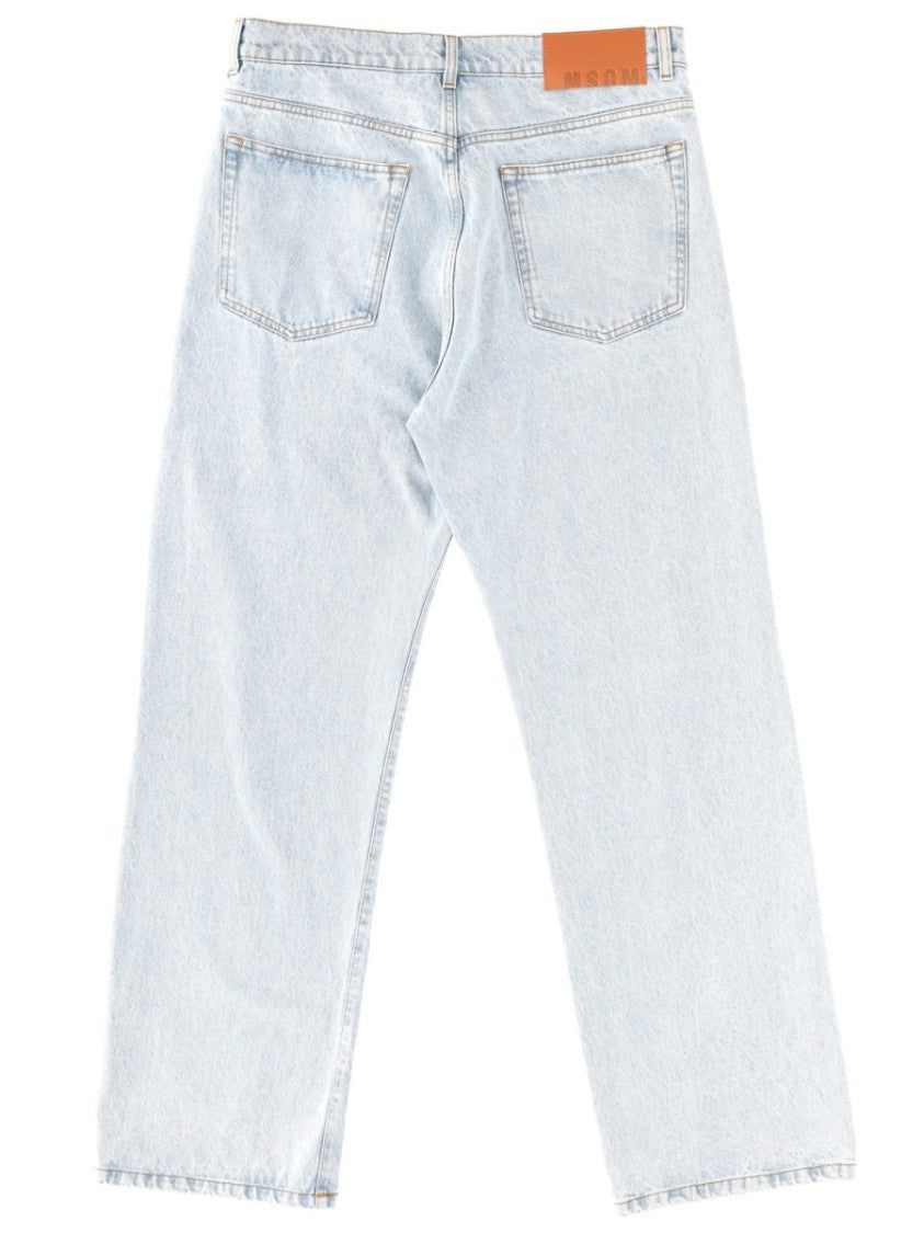 Msgm Light Wash Embroidered Logo Jeans