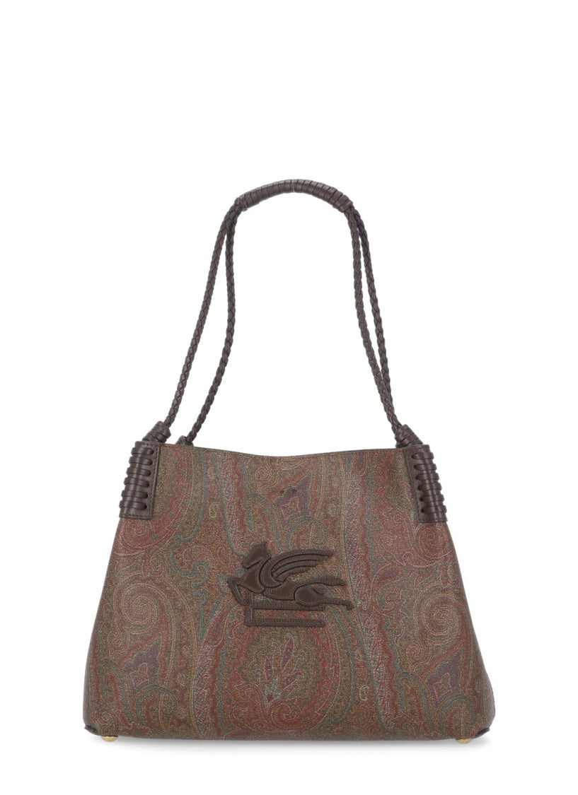Etro Brown Paisley Pegasus Cotton Tote Bag