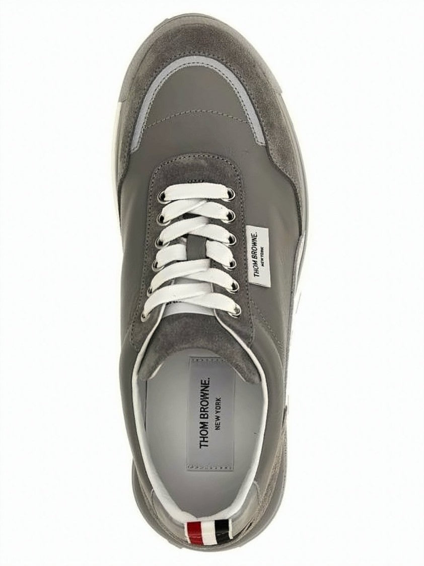 Thom Browne Calf Leather And Suede Panel Sneakers With Textured Sole