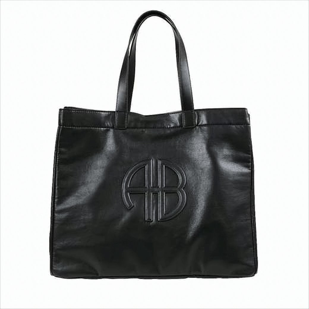 Anine Bing Structured Black Tote Bag In Recycled Leather