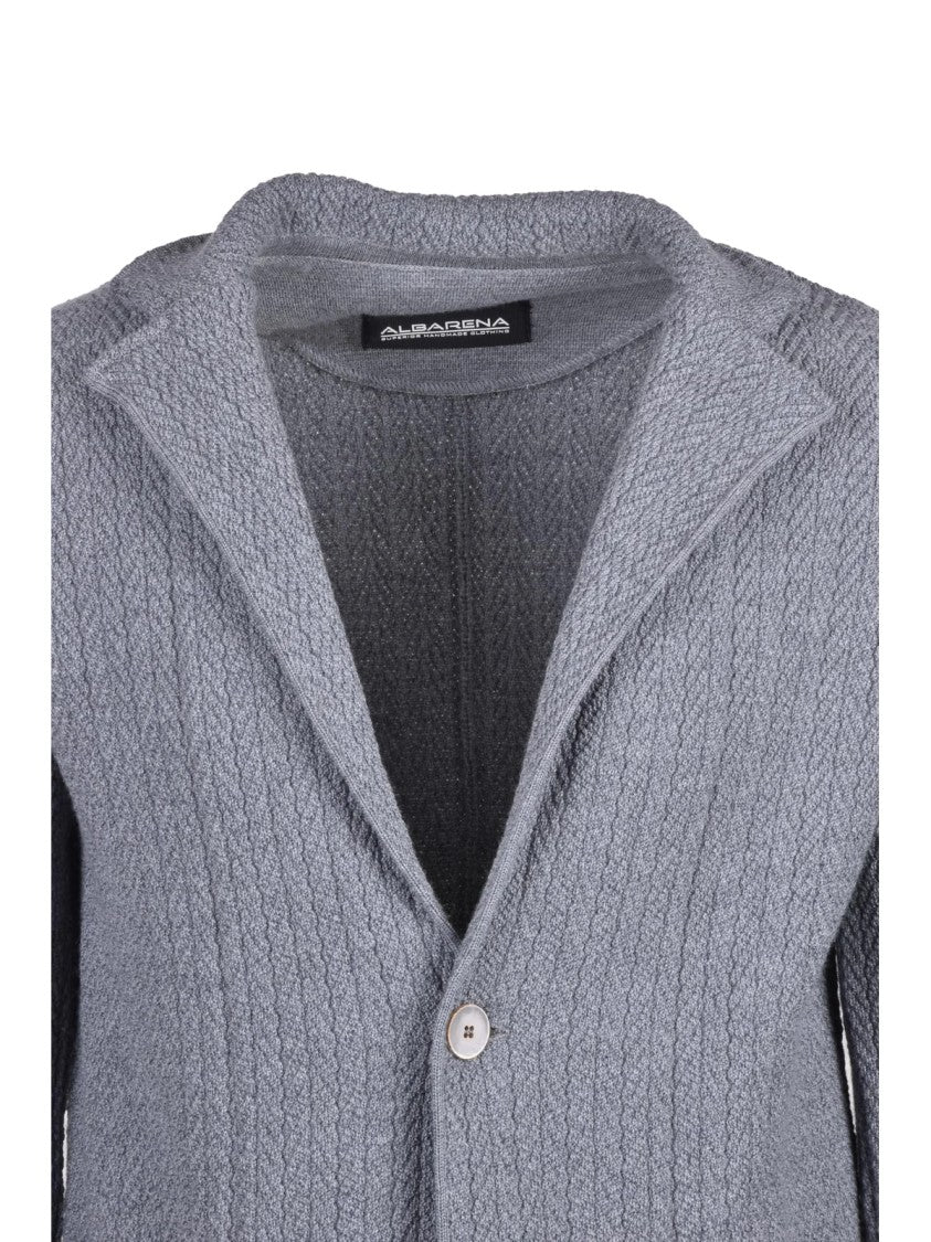 Albarena Grey Textured Merino Wool Knit Blazer