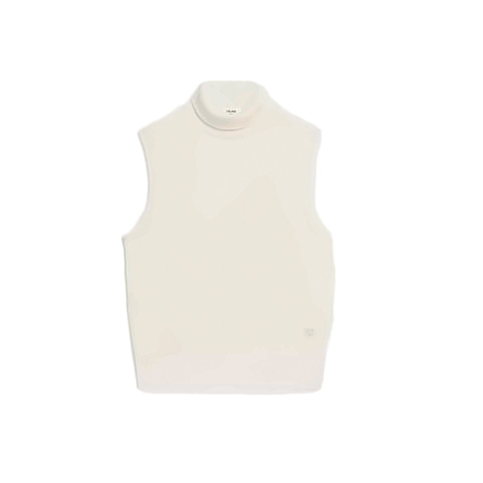 Celine Minimalist Sleeveless Wool Blend Turtleneck Top