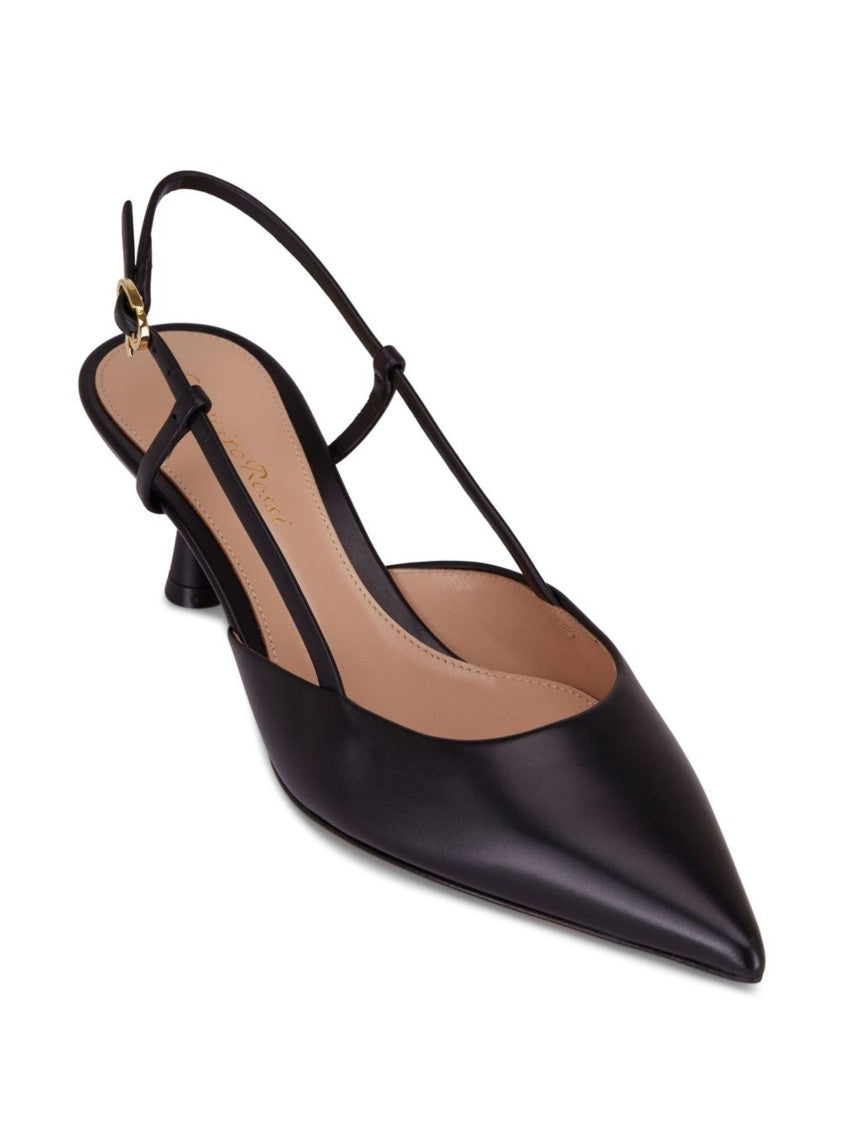 Gianvito Rossi Black Pointed Toe Vitello Leather Slingbacks
