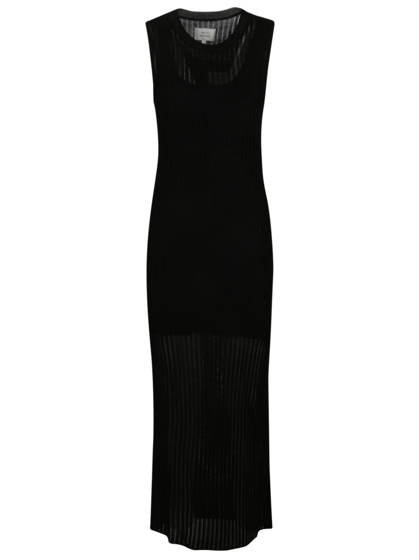 Loulou De Saison Icaria Black Ribbed Viscose Midi Dress