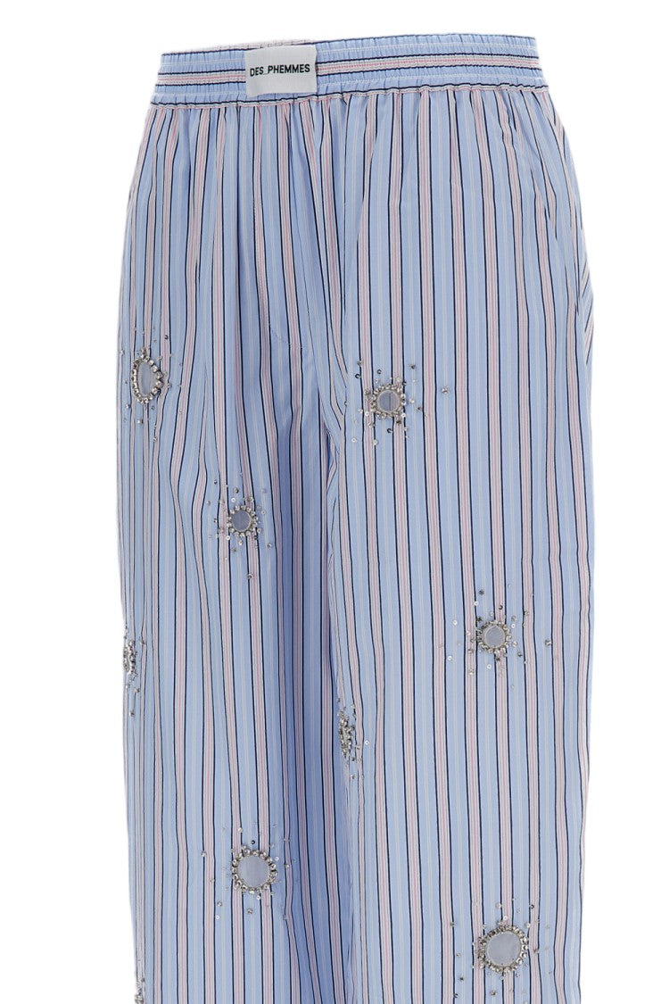 Des Phemmes Crystal-Embellished Striped Pants