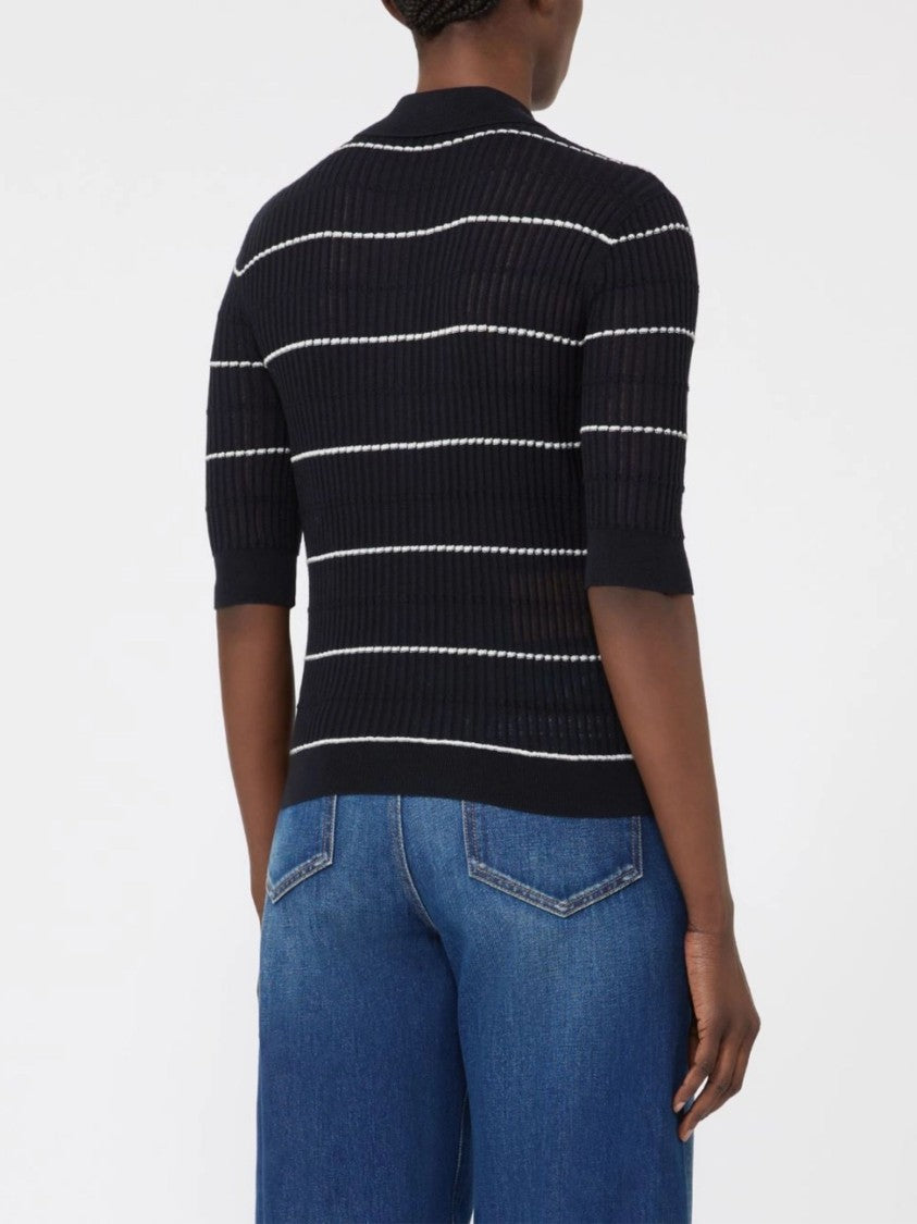 Max Mara Blue White Horizontal Stripes Polo Shirt