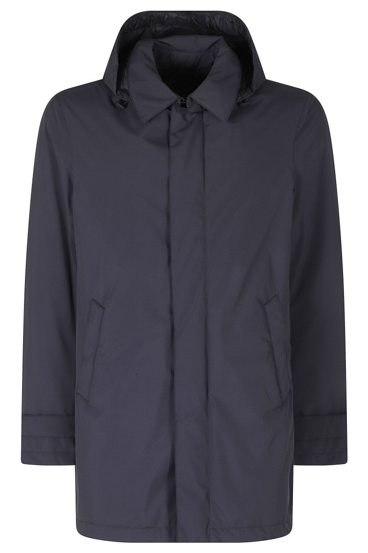 Herno Smooth-Textured Jacket With Removable Hood And Pointed Collar