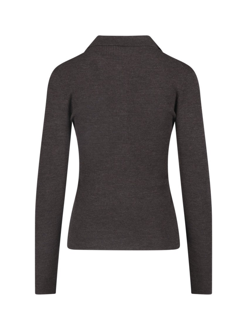Parosh Ribbed Knit Sweater With Classic Collar