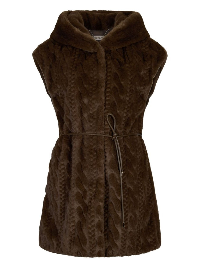Liu Jo Sleeveless Brown Faux Fur Jacket