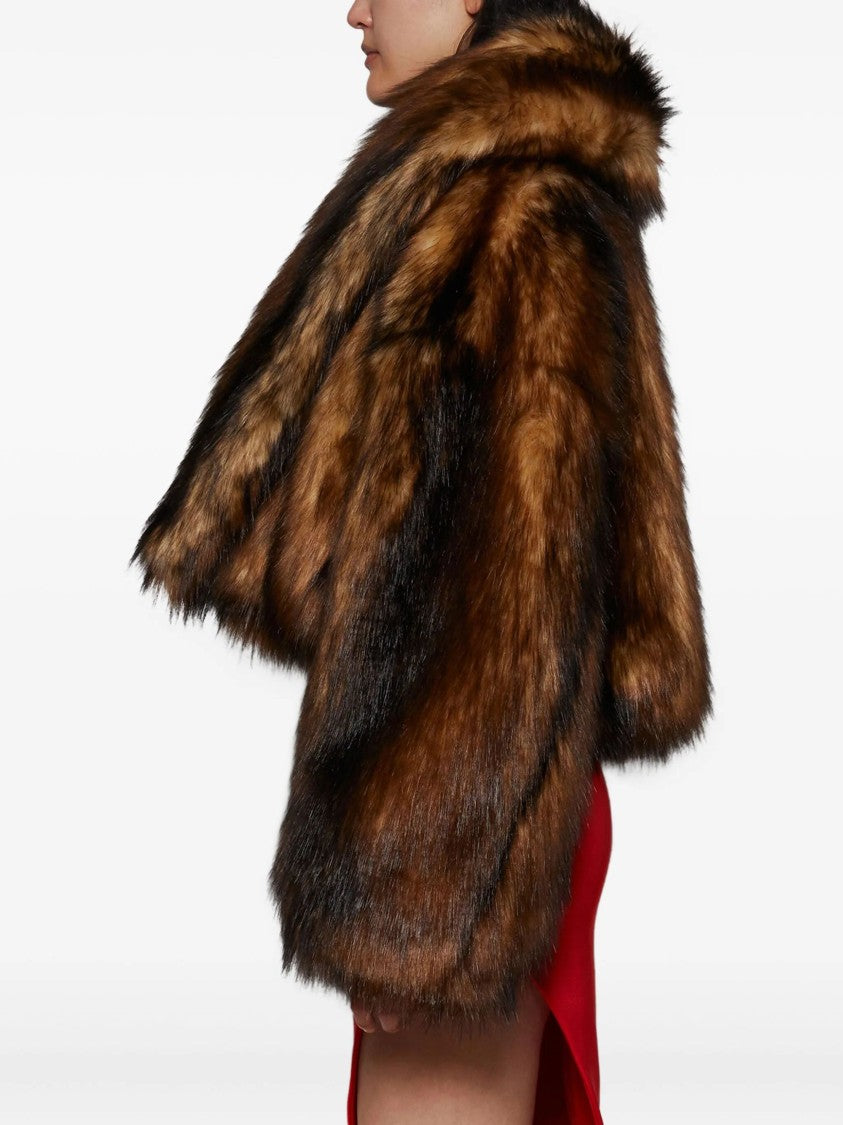 David Koma Brown Oversized Cropped Faux Fur Bomber Jacket