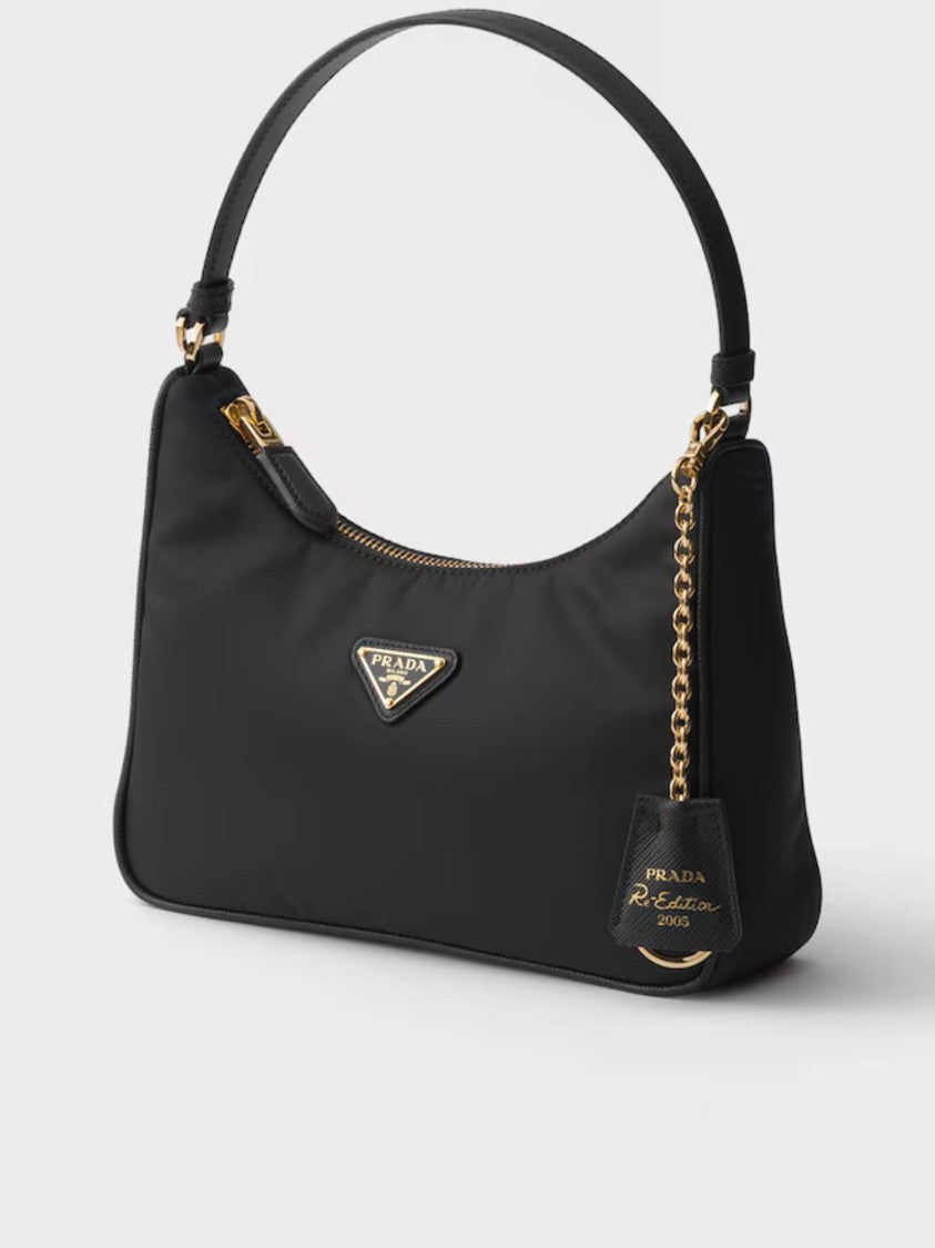 Prada Black Triangular Logo Smooth Leather Shoulder Bag