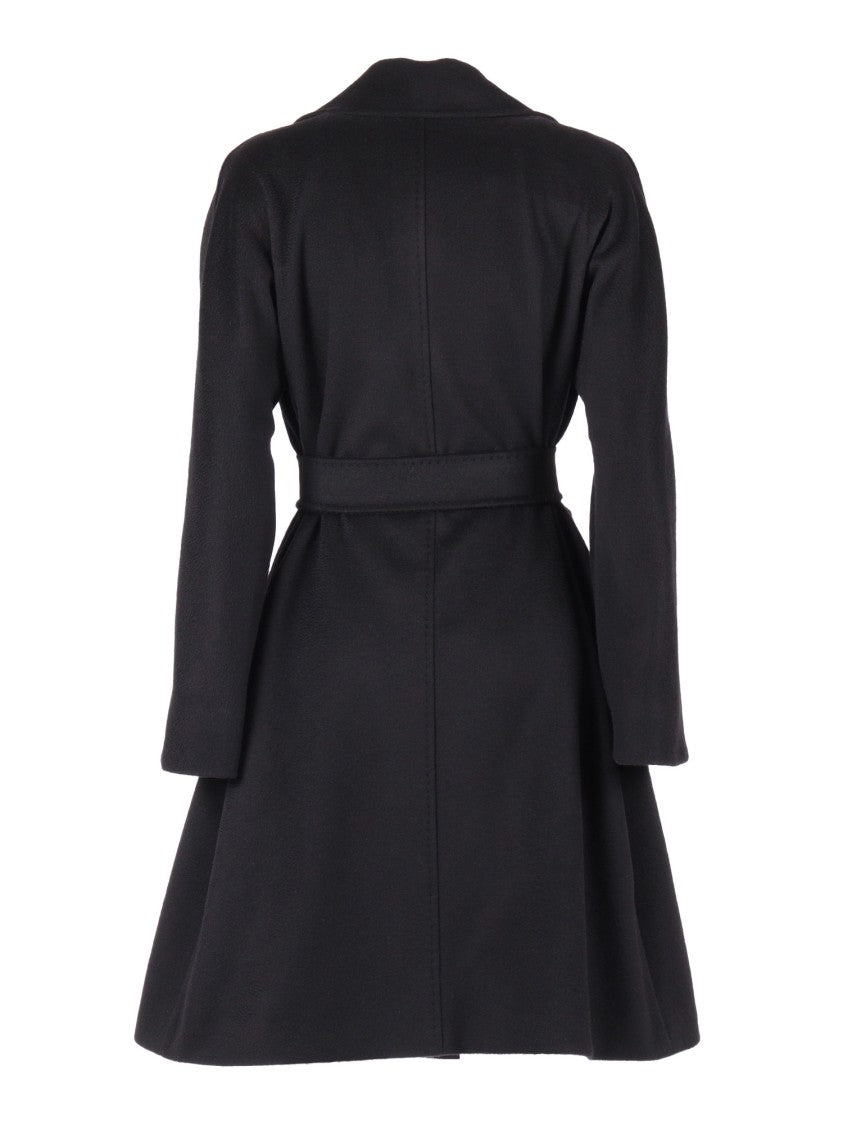 Max Mara Black Dravenna Tailored Wool Belted Coat