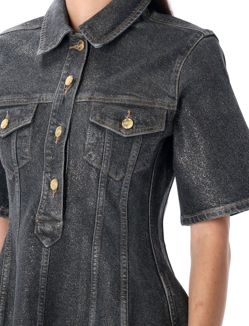 Ganni Shimmery Foil Denim Mini Dress