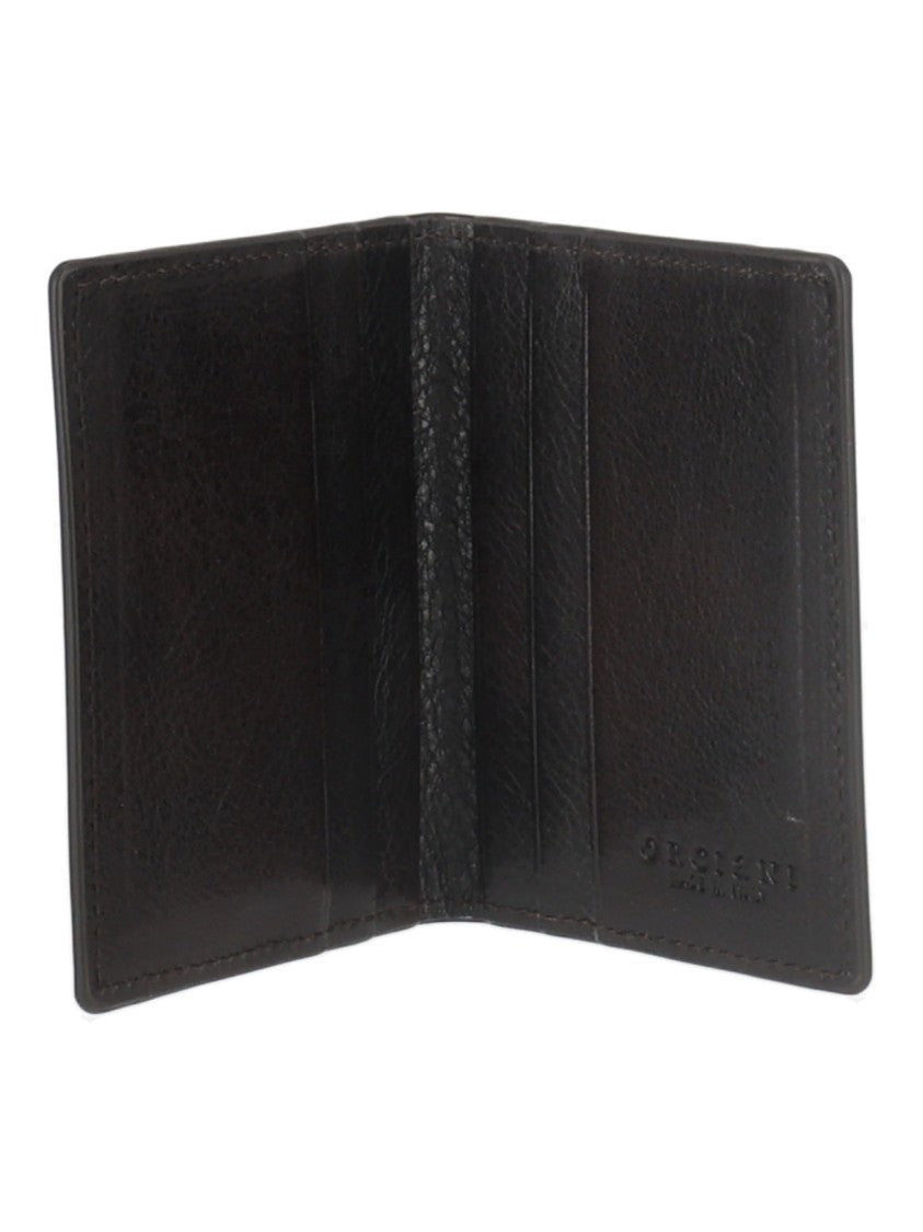 Claudio Orciani Lagoon Metallic Emblem Textured Leather Card Holder