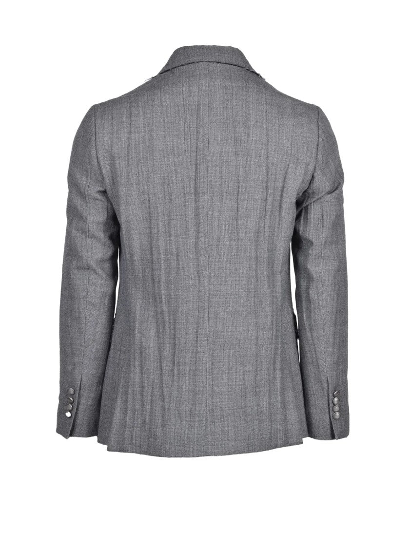 Reveres 1949 Grey Raw Cut Tailored Wool-Blend Jacket