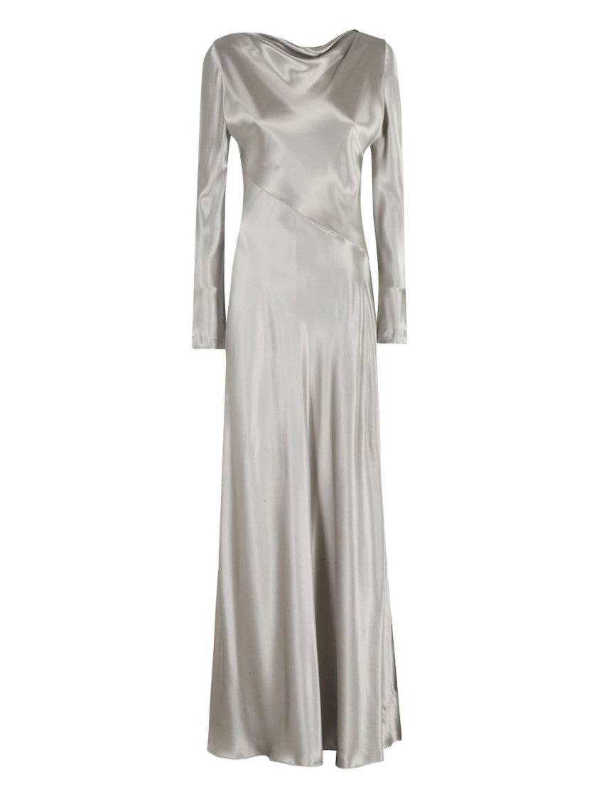 Alberta Ferretti Long Silver Satin Dress With Bias-Cut