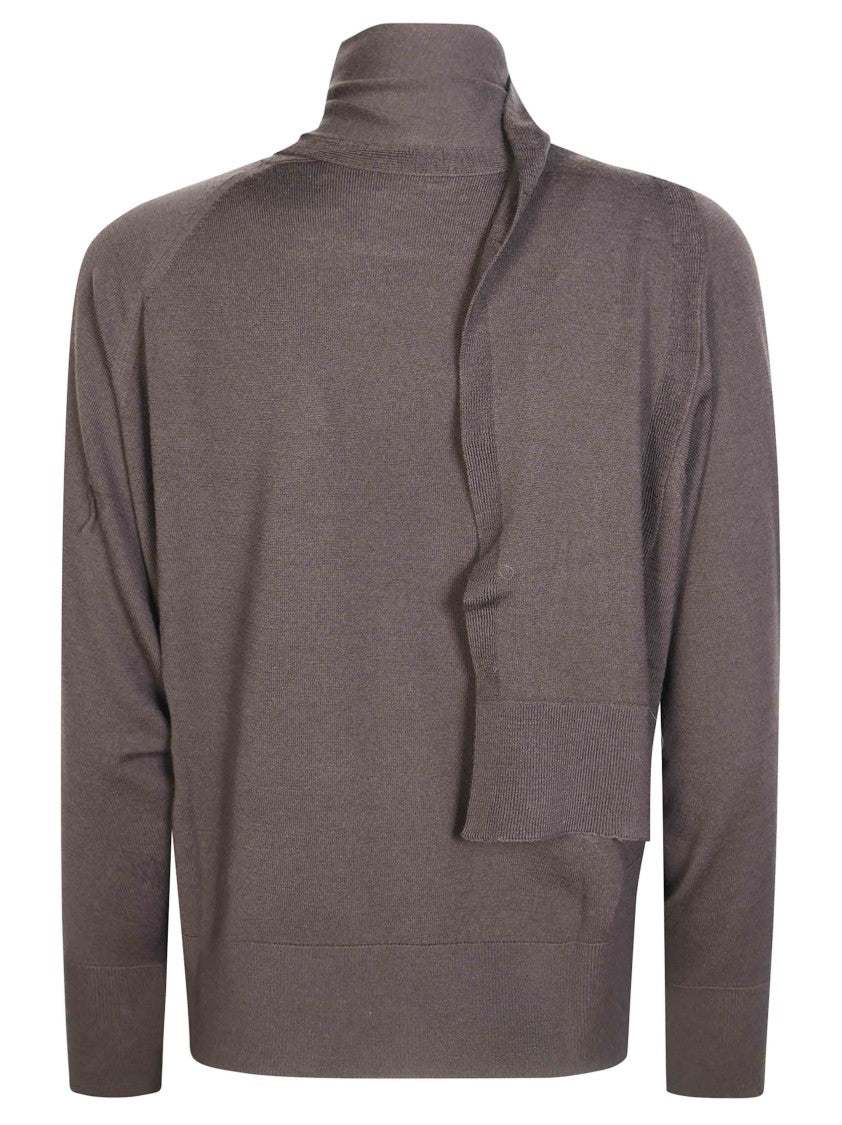 Incotex Scarf-Detail High-Neck Long-Sleeve Top
