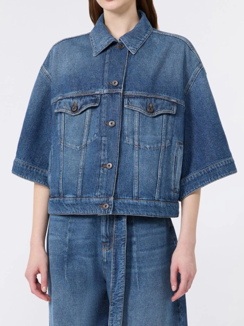 Weekend Boxy Cropped Denim Jacket With Flap Pockets And Seam Detailing