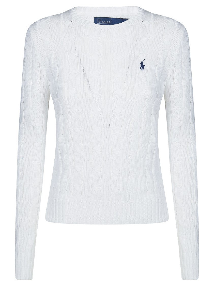Polo Ralph Lauren White Cotton Treccia Crewneck Sweater