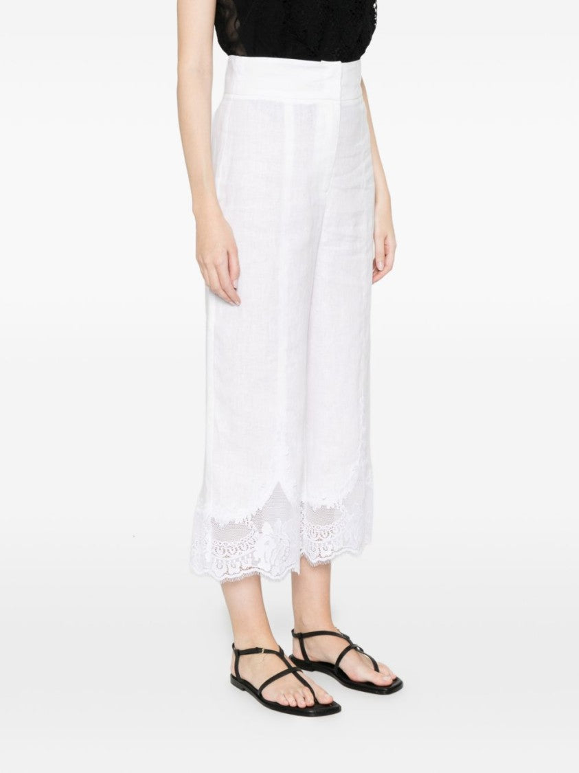 Twin-Set White Lace Trim Cropped Pants