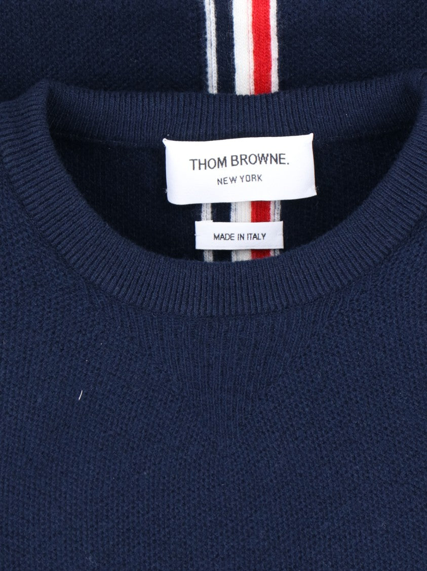 Thom Browne Tricolor Detail Crewneck Sweater – Blue
