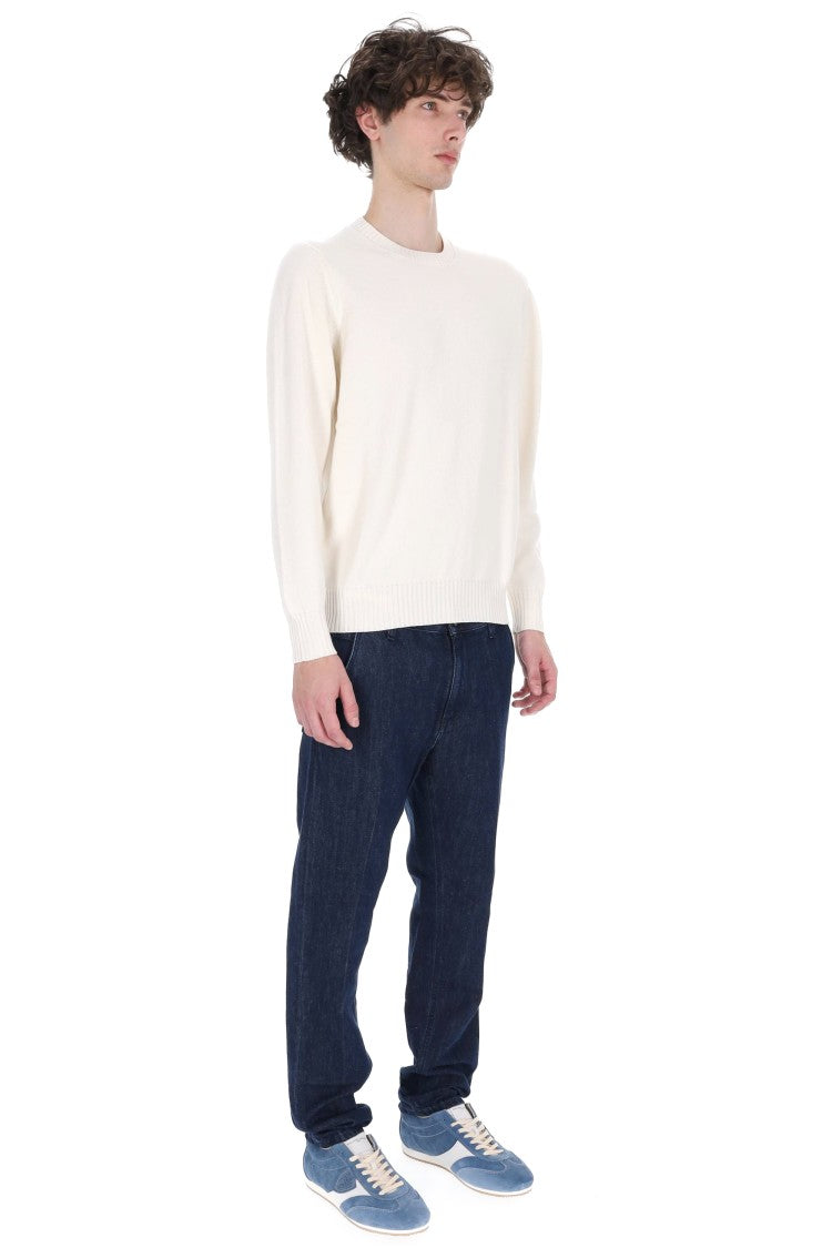 Drumohr White Gauge 8 Cotton Crewneck Sweater
