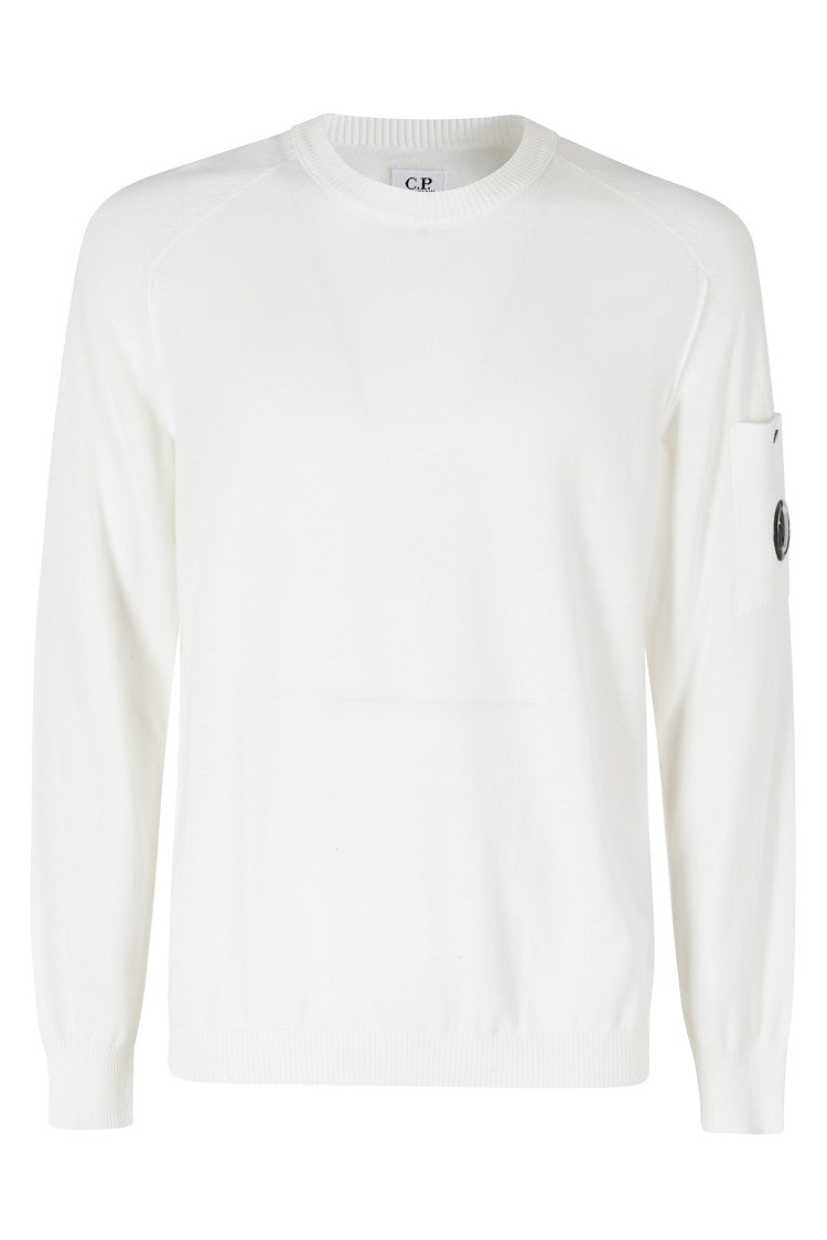 C.P. Company Cream Cotton Crepe Crewneck Lens Label Cotton Sweater
