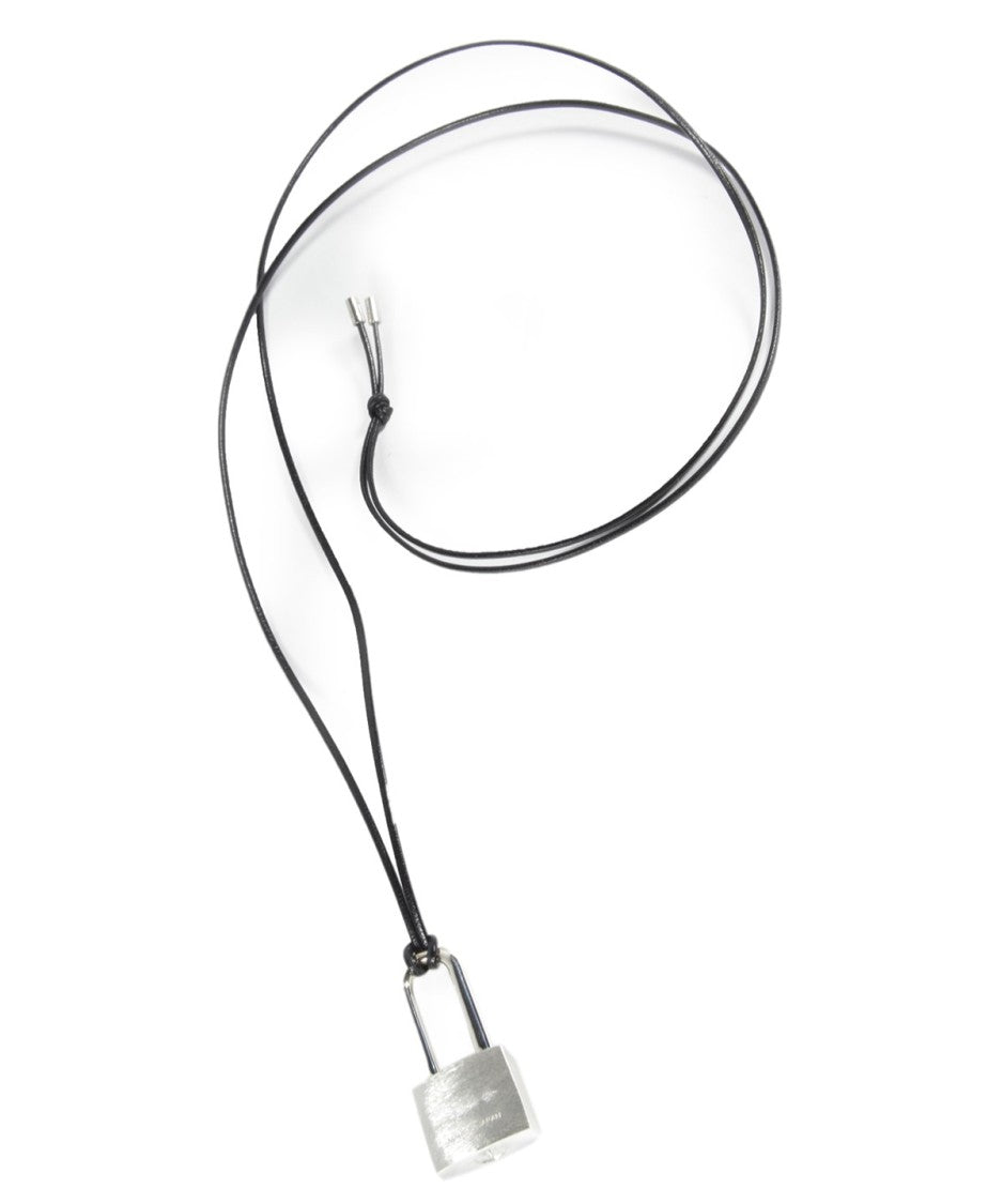Ambush Long Leather Necklace With Silver Padlock