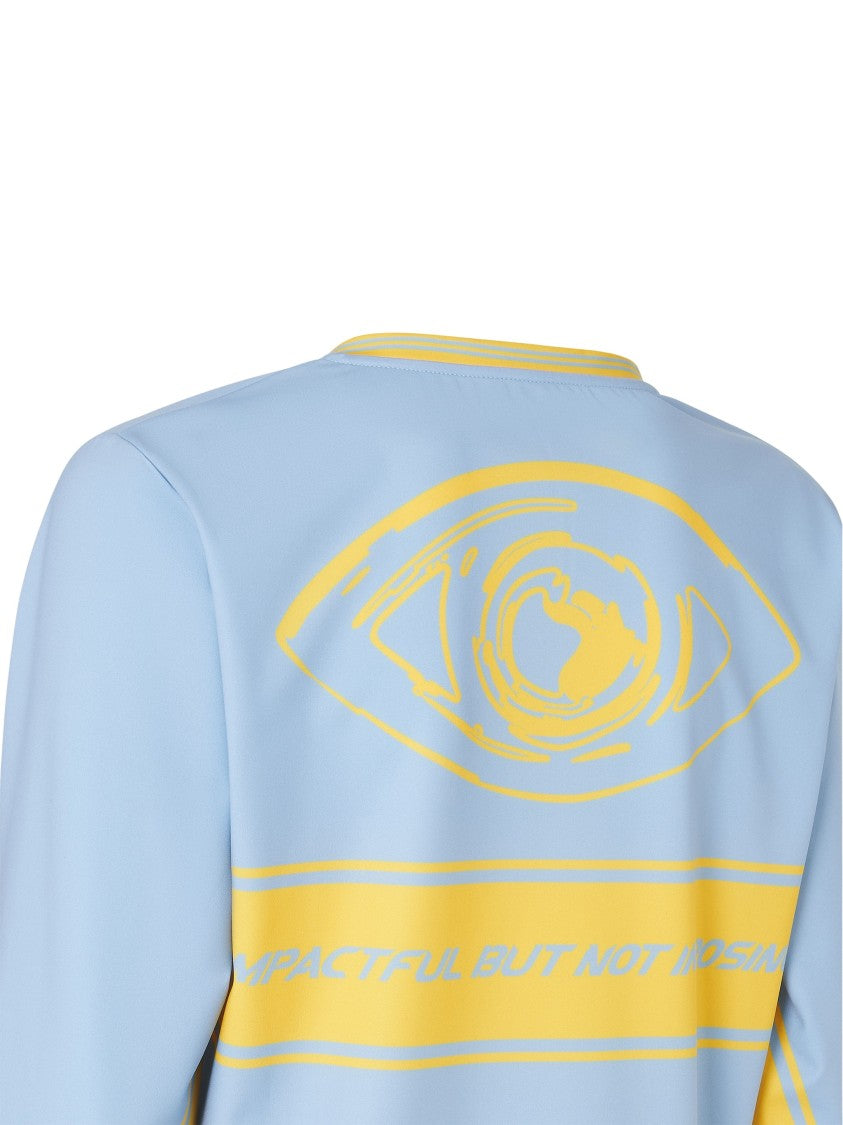 Fendi Light Blue Geometric Graphic Long-Sleeve Polyester T-Shirt