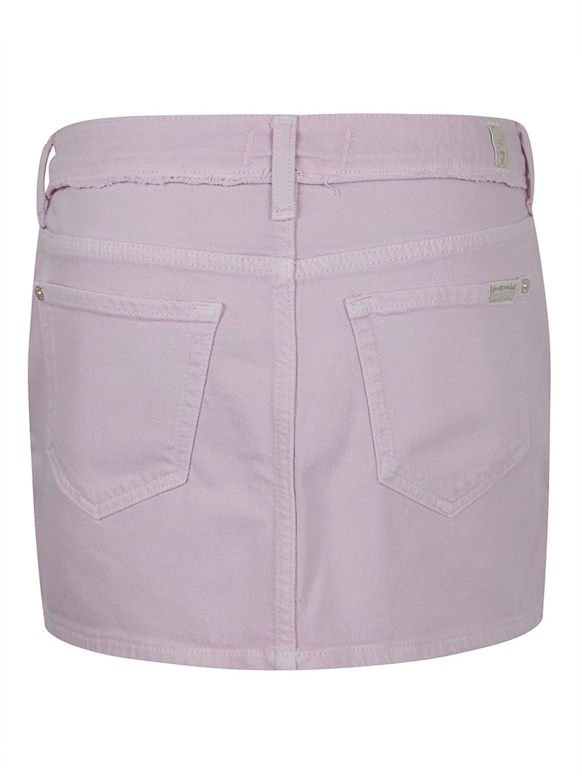 7 For All Mankind Raw-Cut Mini Denim Skirt With Distressed Finish