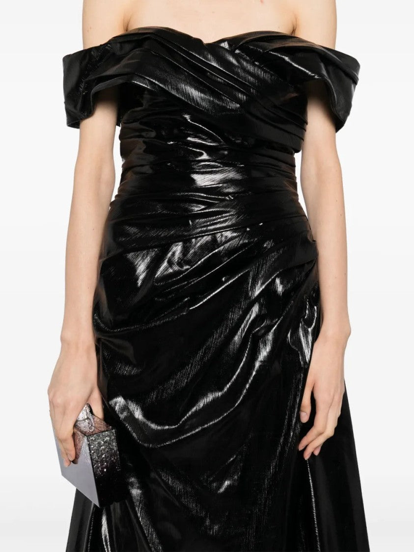 Gold Lame Off-Shoulder Dress Jetblack / 46 Gold Lame Off-Shoulder Dress Jetblack / 46