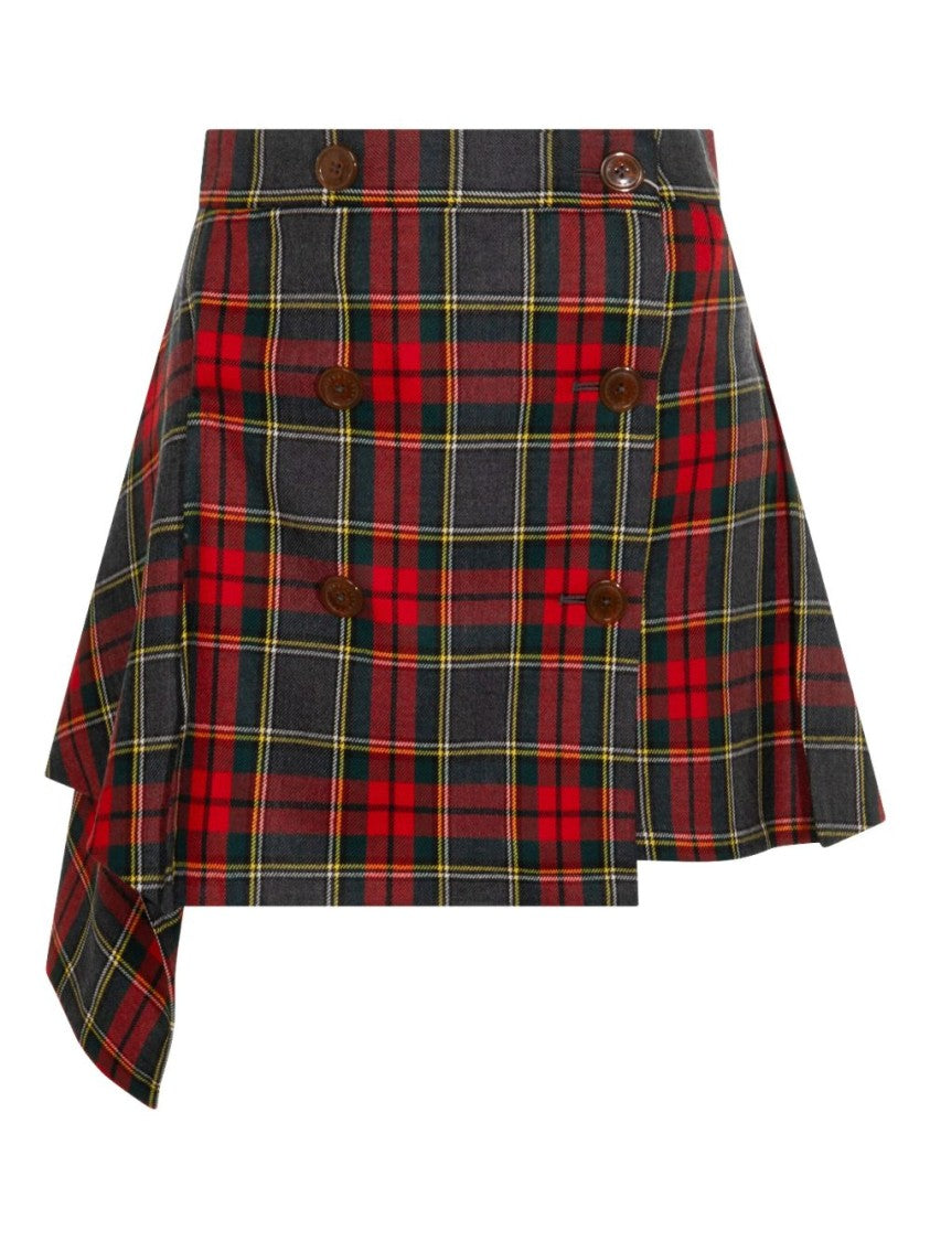 Vivienne Westwood Asymmetric Wrap Skirt With Check Pattern And Button Fastening