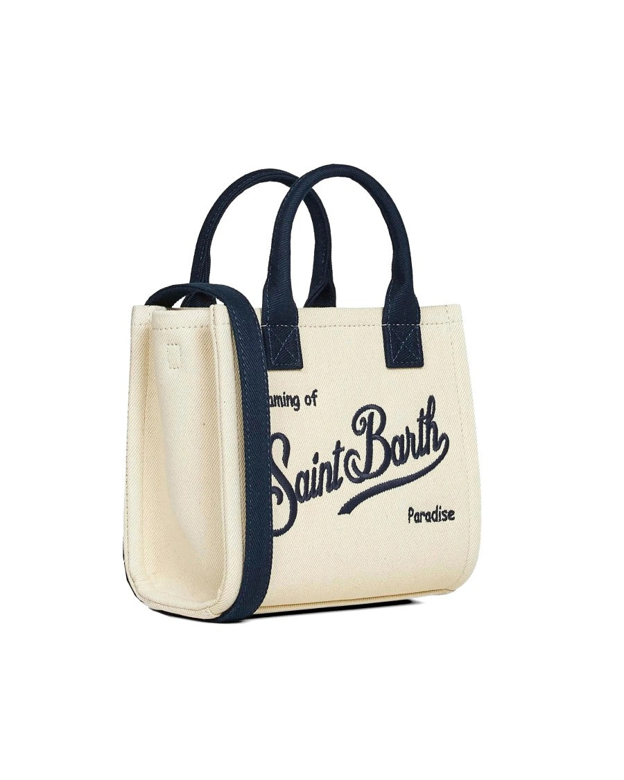 Mc2 Saint Barth Structured Midi Handbag In Natural Canvas With Leather Accents