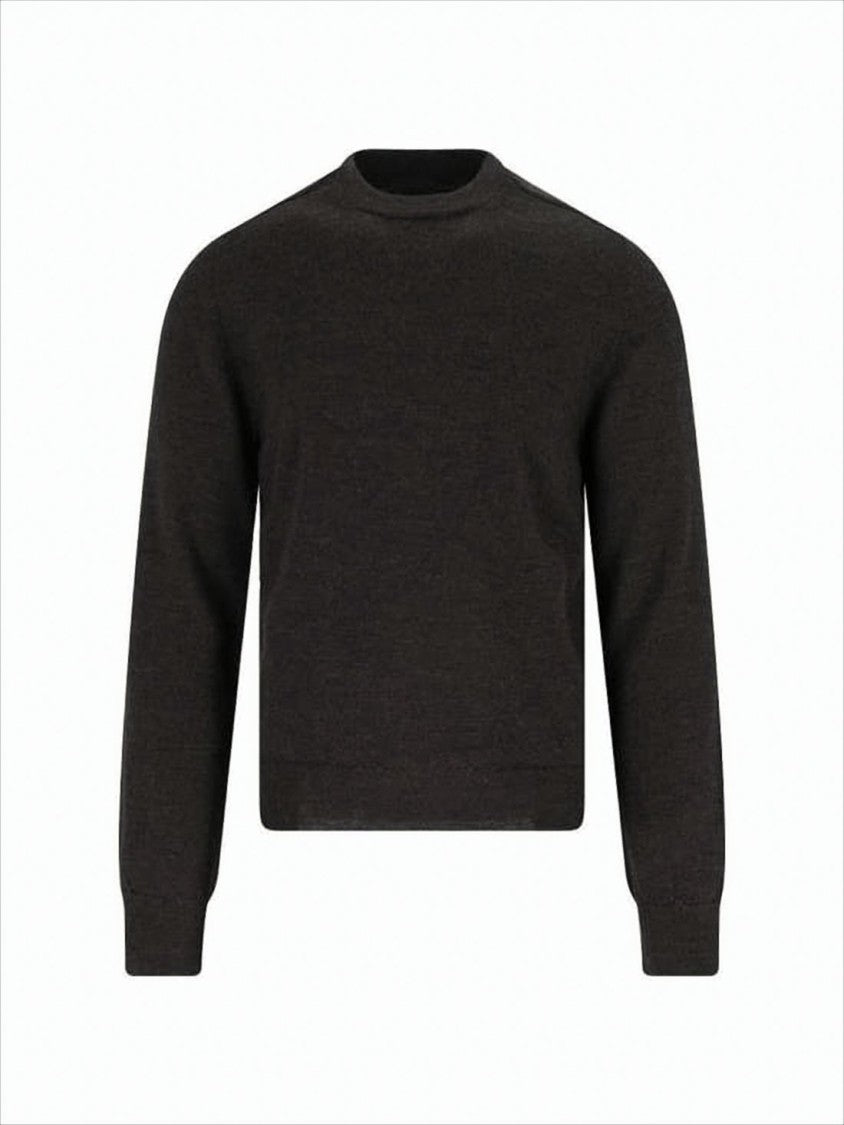 Maison Margiela Brown Wool Sweater With Suede Elbow Patches And Unique Stitch Detail