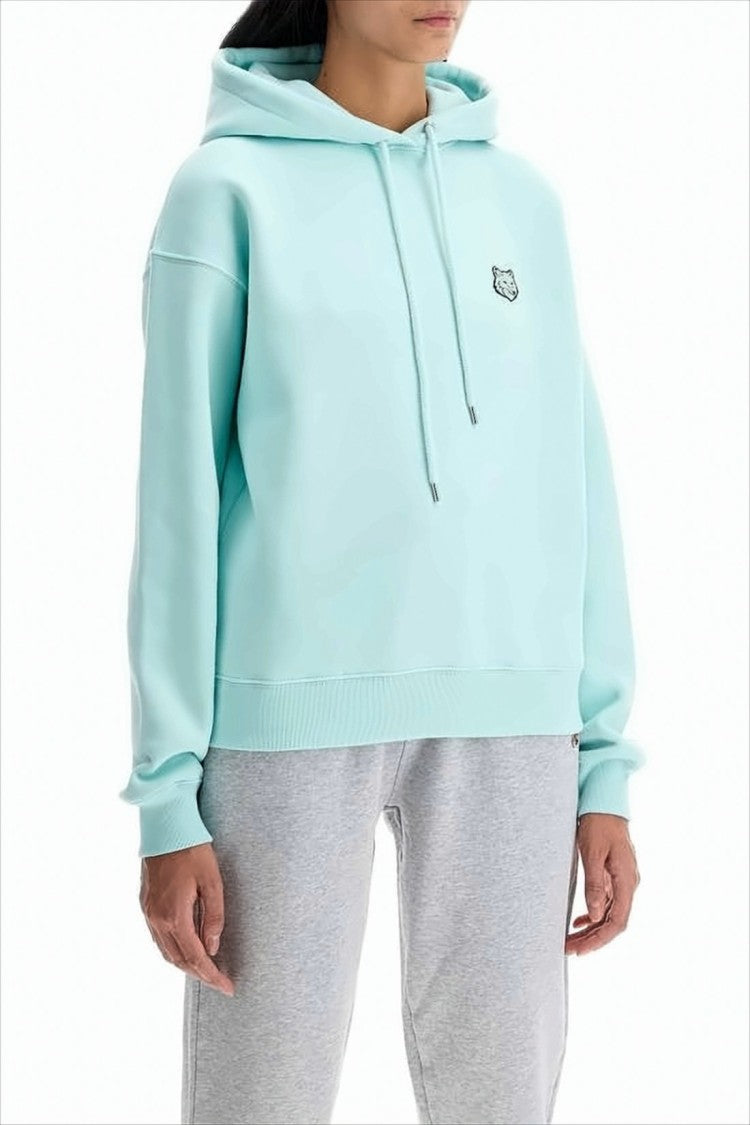 Maison Kitsuné Pastel Mint Cropped Hoodie With Embroidered Fox Logo