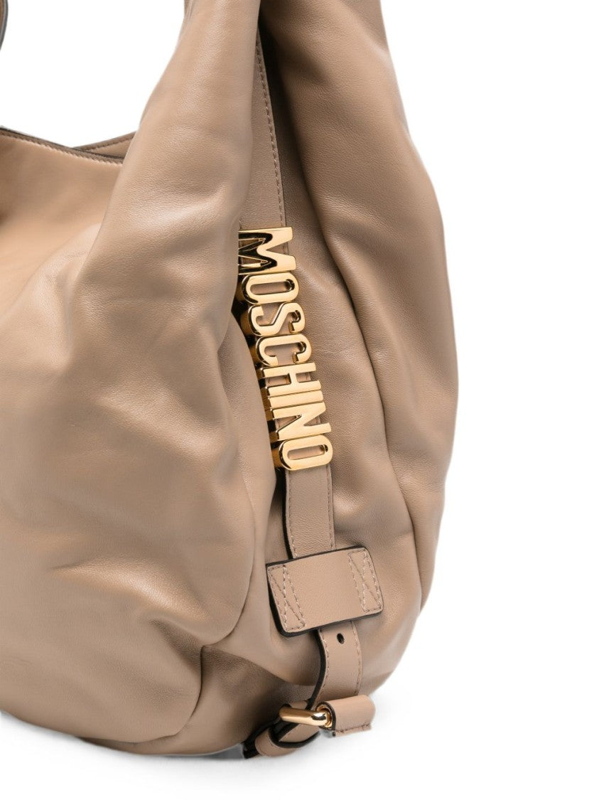Moschino Curved Gold-Tone Handle Slouchy Shoulder Bag