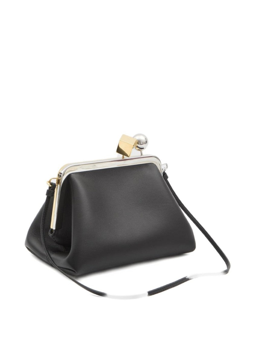 Jacquemus Structured Black Bag With Gold-Tone Frame And Unique Clasp