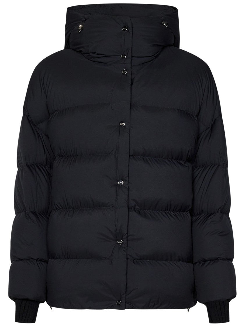 Herno Black Bomber Jacket With Quilted Design And Hood