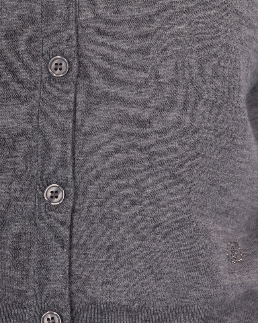Liu Jo Grigio Melange Volant Wool-Blend Cardigan