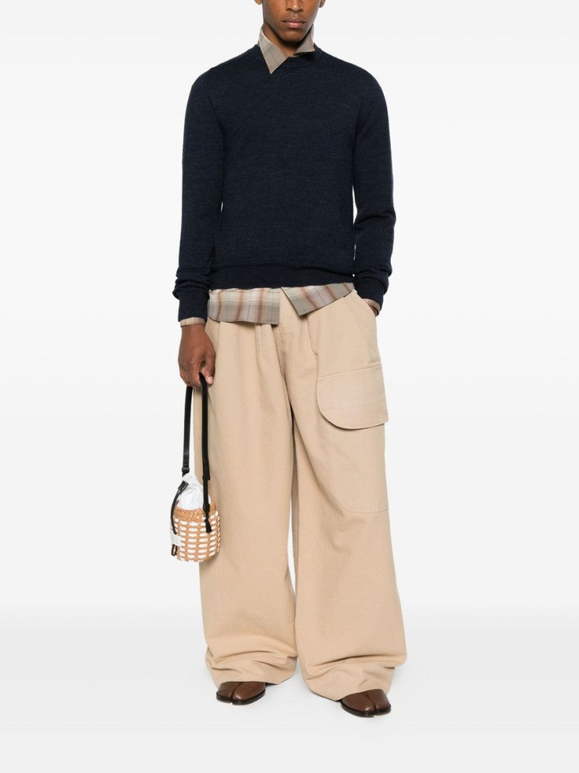 Maison Margiela Classic Crew Neck Sweater With Suede Elbow Patches