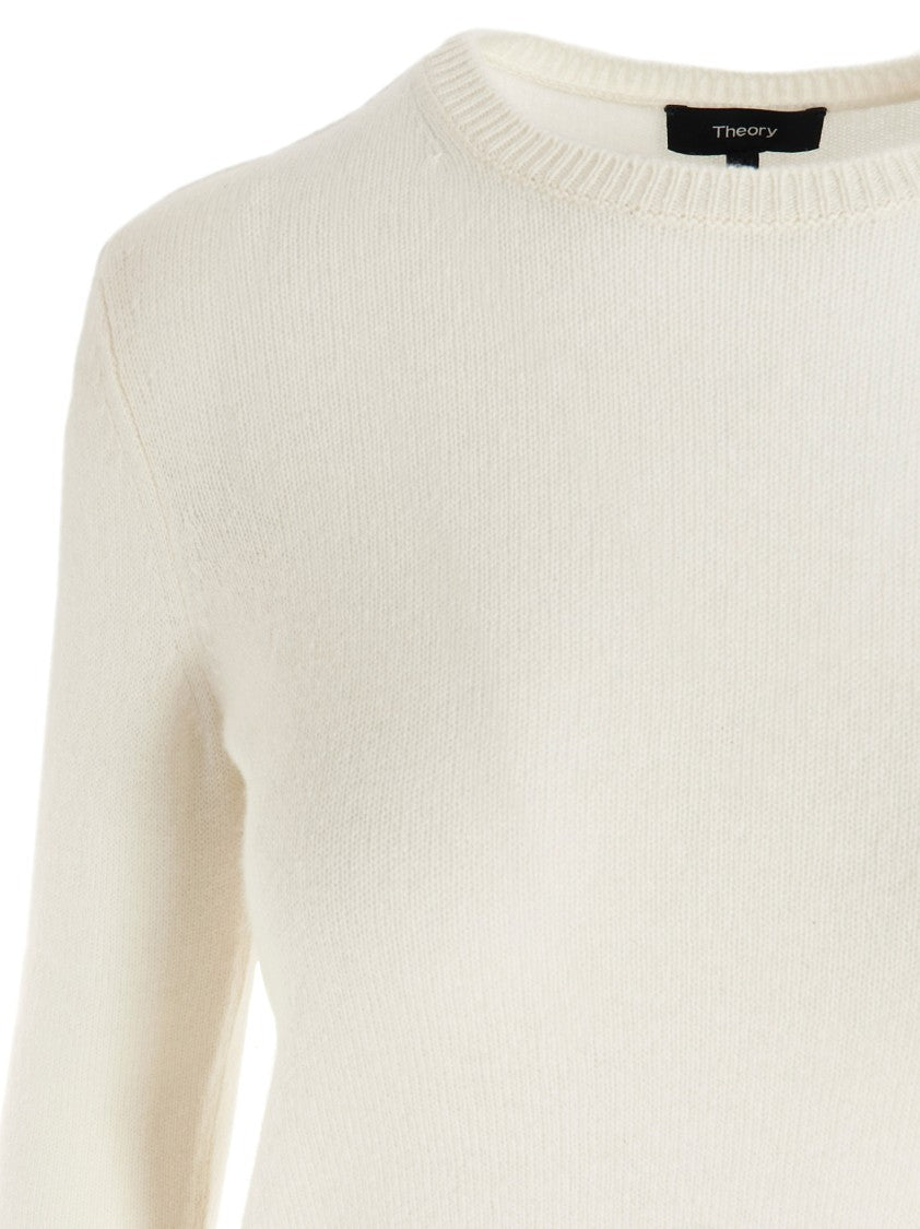 Theory Timeless White Cashmere Crew Neck Sweater