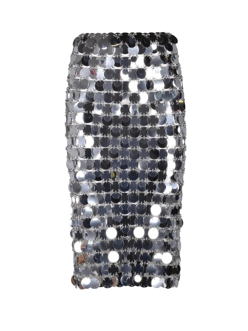 Paco Rabanne Silver Interconnected Discs Metallic Midi Skirt