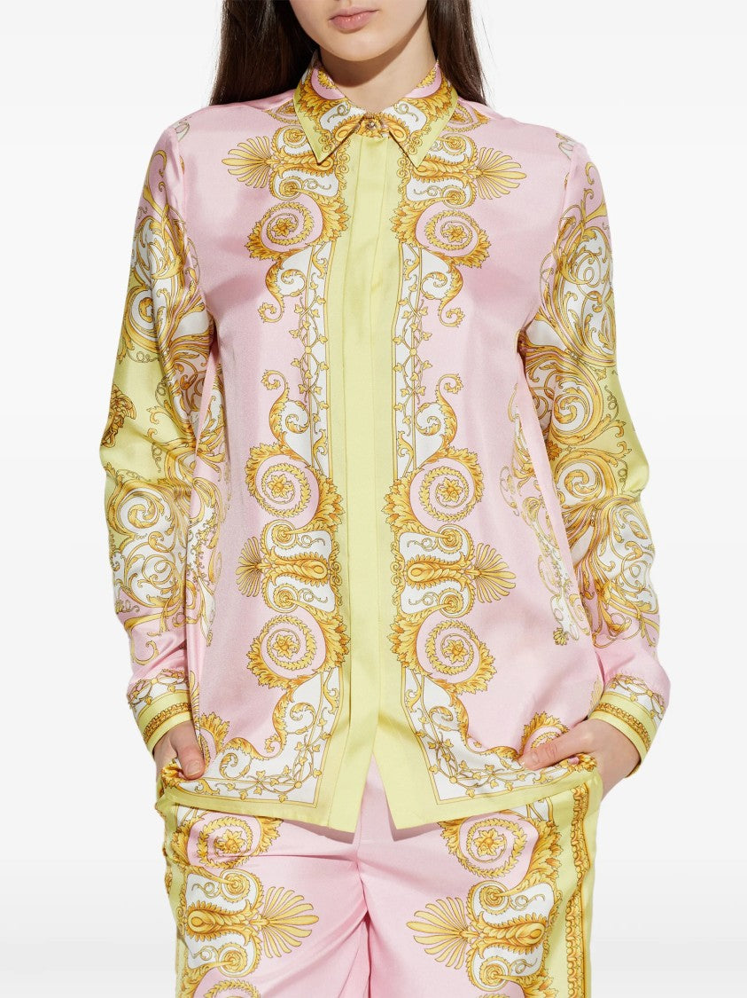 Versace Pastel Pink Baroque-Inspired Silk Scroll Shirt