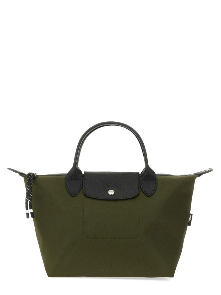 Longchamp Compact Green Tote Bag With Zip Closure And Detachable Strap