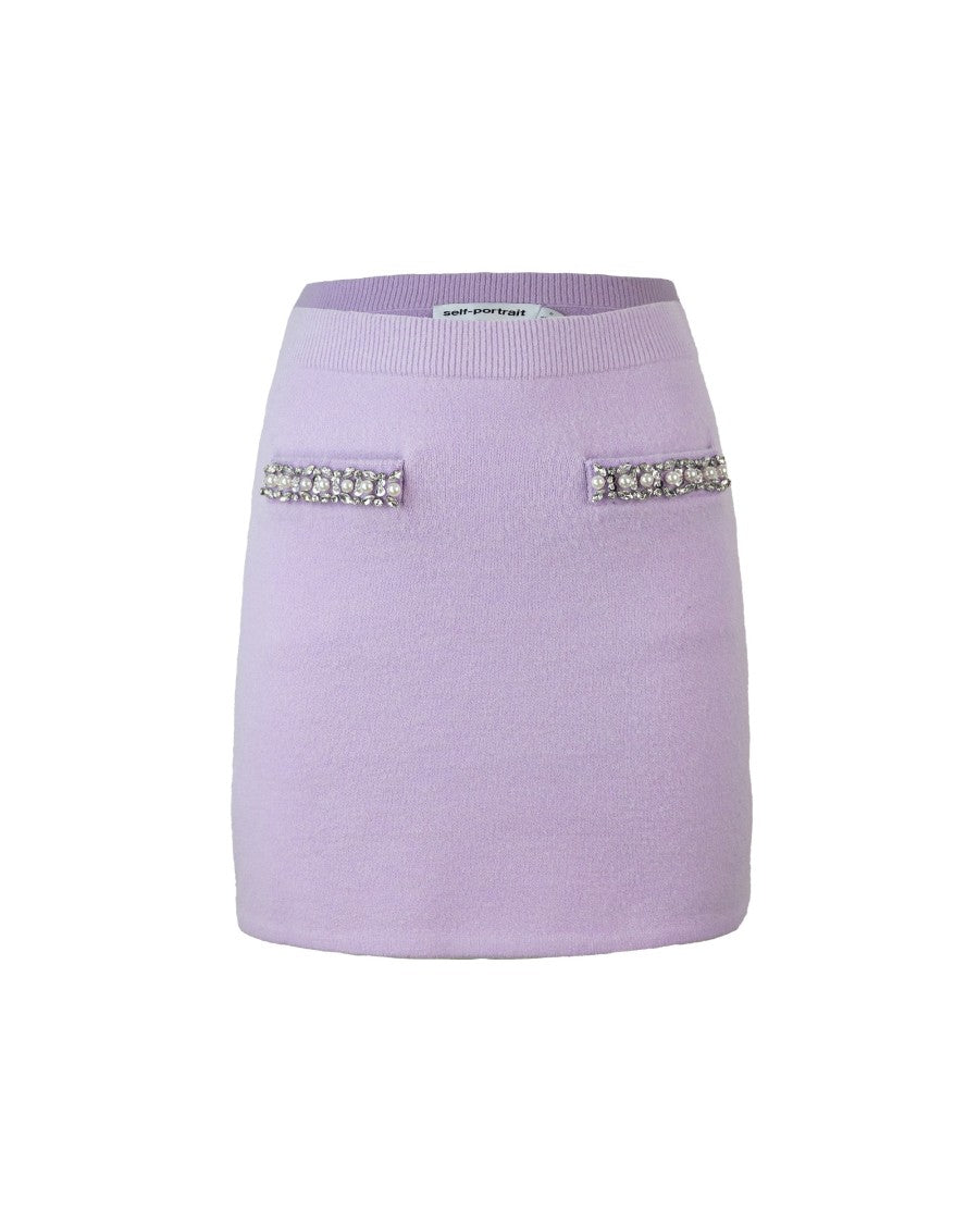 Self-Portrait Lilac Knit Skirt With Crystal Trim