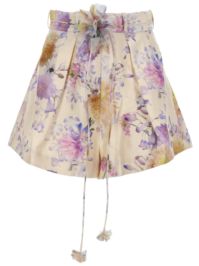 Zimmermann Luna Tuck Silk-Cotton Flared Floral Shorts